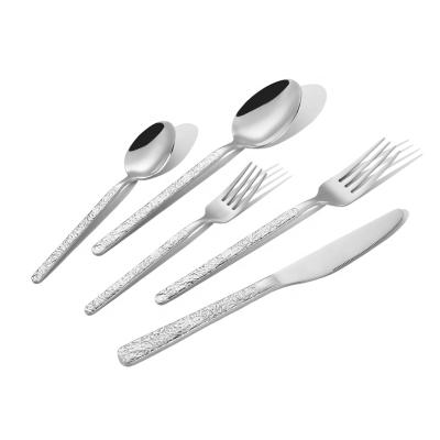 China Durable Fancy Hammered To Handle Stainless Steel Silver Gold Plated Cutlery Set Tea Teaspoon Salad Fork for sale