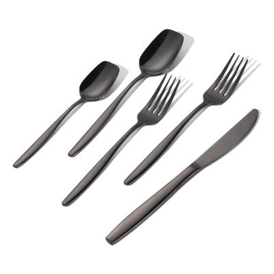 China Sustainable personal dining black stainless steel flatware sliverware spoon fork set mirror cutlery set for sale