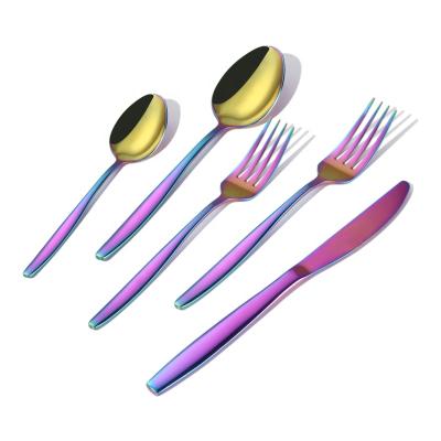 China Sustainable OEM 304/430/410 Stainless Steel Rainbow Colored Flatware Silverware Set for sale