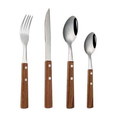 China Retro Sustainable Eco Friendly 304 Stainless Steel Wooden Handle Cutlery Set Premium Flatware With Wooden Handle Wholesale for sale