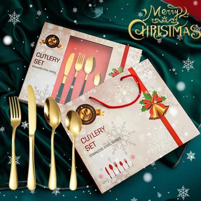 China Beautiful Viable Christmas Table Decorations Wedding Gold Stainless Steel Cutlery Set 16 Piece Flatware Sets With 24pcs Gift Boxes for sale