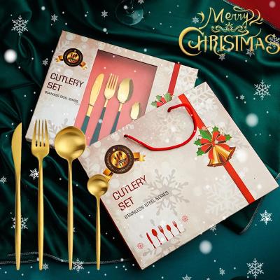 China Viable Nordic Colorful Portuguese Christmas Cutlery Set 24pcs Stainless Steel 16 Pieces Spoon Fork Spoon Sets In Gift Boxes For Decorations for sale