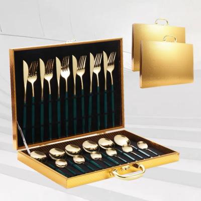 China 24 Piece Cutlery Set Spoons and Fork Knives Matte Flatware Wholesale Viable, Black Mirror Stainless Steel Gold Cuttlery 24pcs Set for sale