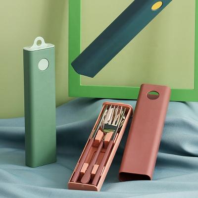 China Portable Viable Korean Style 304 Stainless Steel Spoon Fork Chopsticks Kits With High Quality Pull Picnic Box for sale