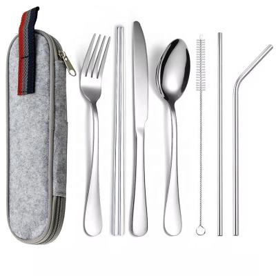 China Sustainable Personal Portable Stainless Steel Flatware Set Chopsticks Straw With Case for sale