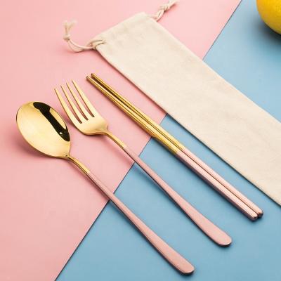 China Sustainable Portable Forged Rose Gold Chopsticks Luxury Modern Dinner Hanging Flatware Set Stainless Steel for sale