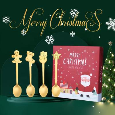 China Viable Fancy Christmas Decoration Handle Stainless Steel 4pcs Tea Teaspoon Set With Gift Box for sale