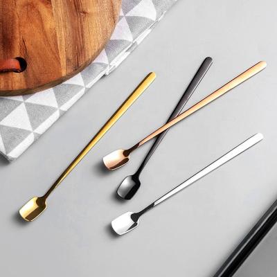 China Sustainable Fashion Colorful 304 Stainless Steel Tea Coffee Ice Cream Long Handle Stirring Spoon For Bar Accessories for sale