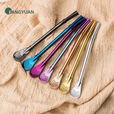 China Various color 304 stainless steel yerba bombilla tea mate viable spoon straw with strainer for bar for sale