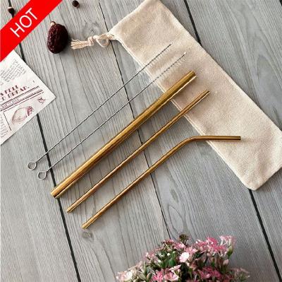 China Sustainable Daily Reusable Stainless Steel 304 (18/10) Straight Bend Bar Straws Set Metal With Cleaner Brush In Pocket for sale