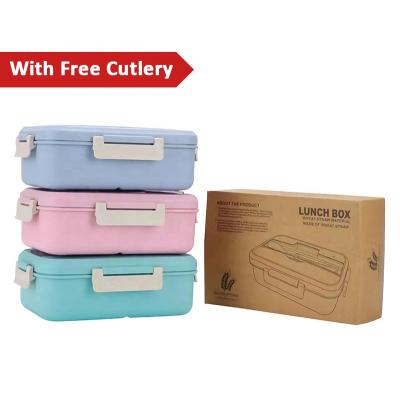 China Food Grade Plastic Cutlery 100% Microwave Viable Safe Biodegradable Food Container Wheat Straw School Bento Lunch Box for sale