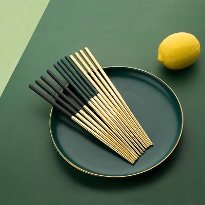 China Wholesale Reusable Round Black Gold Viable Alloy Korean Reusable Custom 304 Stainless Steel Chopsticks Set For Sale Gift Box for sale