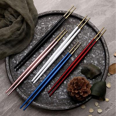 China Viable Nordic Portuguese Printed Color Handle Stainless Steel Gold Chopsticks With Custom Box for sale