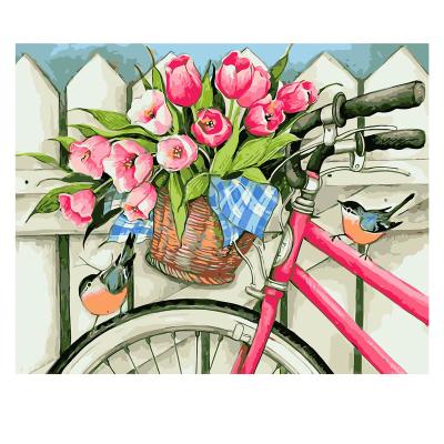 China Home decoration; gifts ; wedding decoration 50x40cm digital oil painting flowers bicycle pictures color by digital painting gifts wholesale for sale