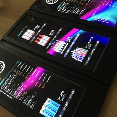 China Auto Switch 3 Pages LED Illuminated Menu Card , Tri Folded Menu Cover With LED Light For Wine Menus Drinks Menu for sale