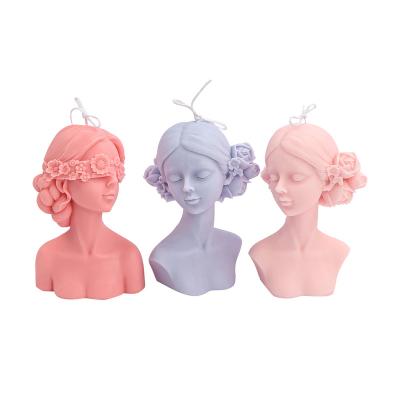 China Beautiful Western Style Girl Silicone Blindfold Candle Molds Closing Eyes Girl Art Plaster Festiva Candle Making Molds Scented Candle Molds for sale