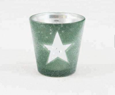 China Votive Candle Holder Europe Green Silver Plated Glass Candle Jars Colorful Wax Warmer Holder Round Cup Designed With Pentagon Factory Price In China for sale