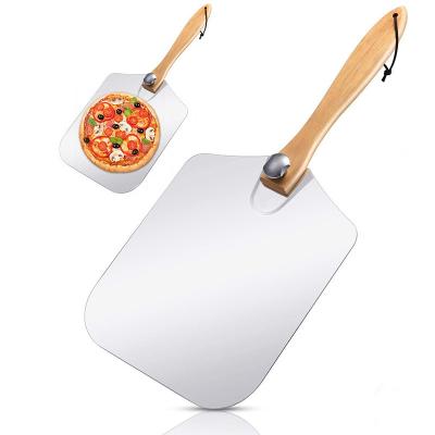 China Sustainable Premium Pizza Tools Folding Kitchenware Pizza Shovel Plate Aluminum Pizza Skin Folding Shovel With Wood Handle for sale