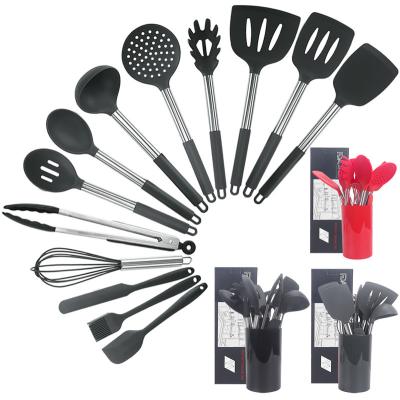 China Sustainable Modern Custom Utensil 14 Piece Kitchen Cooking Ware Sets Food Grade Stick Silicone Utensils Colored Non Set for sale