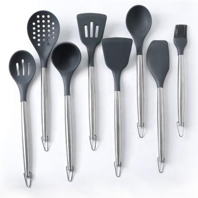 China Factory Direct Sales Viable Supplier Black Kitchenware Professional Silicone Cooking Tool 8 Pieces Kitchen Utensil Set for sale