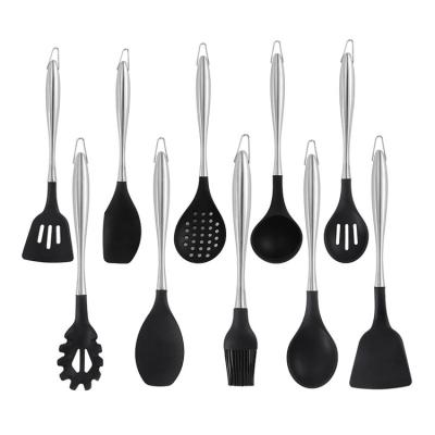 China High Quality Home Sustainable Black Durable Stocked With Handle Food Grade Silicone Kitchen Utensils Set for sale