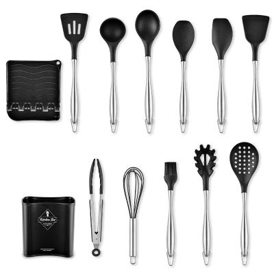 China Stocked Black Premium Black Cookware Set 13Pcs Stainless Steel Handle Silicone Multi-shape Kitchen Ware for sale