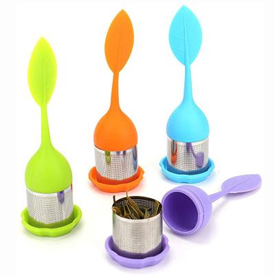 China Viable Direct Selling Standard Silicone Handle Portable Stainless Steel Mesh Tea Ball Infuser Filter for sale