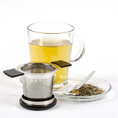 China Fine Viable Mesh Strainer Loose Leaf Silver Tea Maker Stainless Steel Cup Teapot Infuser With Double Handle for sale