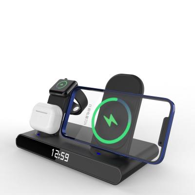 China Multi Function As LED Clock 5 In 1 Wireless Charger With Time Display Type C QC3.0 Table Support Alarm Clock 15W Fast Charging Wireless Charger For iPhone 13 for sale