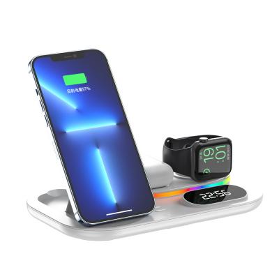 China With Stand 5 in 1 Wireless Charger HW006 Clock Fast Foldable Wireless Charging Dock Station Stand Wireless Charger Station For IPhone For AirPods for sale