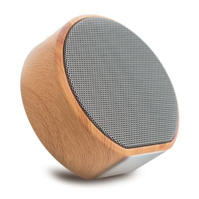 China No logo printing mini promotional portable grain OEM stereo sound 3D stereo sound gift hot selling wooden wireless speaker A60 for sale