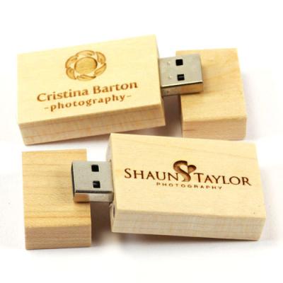 China Hot Selling Wooden Material Business Gift Customized Logo Printing 16GB 32GB Rectangle USB Flash Memory Magnetic Wooden Drive for sale