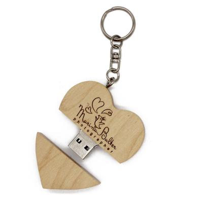 China Wedding Party Keepsake Wood Material Gift Customized Laser Etching Logo 8GB Wooden Heart Shape USB Flash Drive for sale