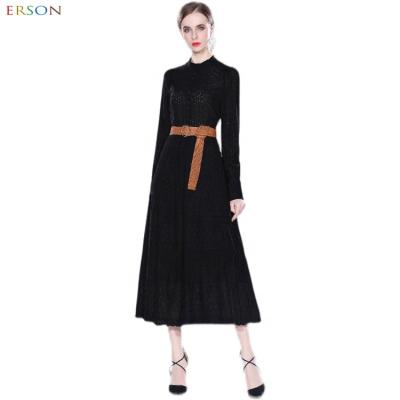 China 2022 New European Heavy Industry Collar Embroidery Anti-static Cavity Long Standing Sleeve Slim Dress Springs for sale