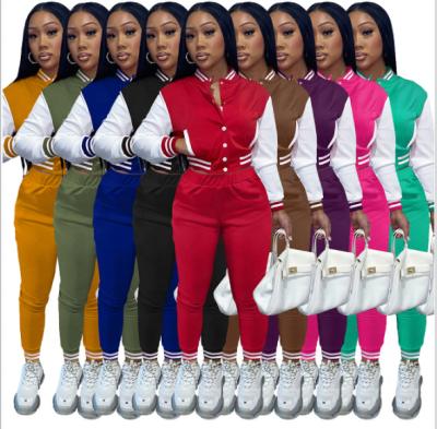 China New Autumn E2022 2021 Women Jogger Soild Sweatsuit Baseball Uniform Breathable Patchwork Baseball 2 Piece Pants Set for sale