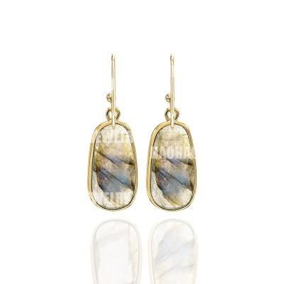 China Best Selling Handmade Jewelry French Gold Plated Earrings Women's Labradorite Brass Earrings Minimalist for sale