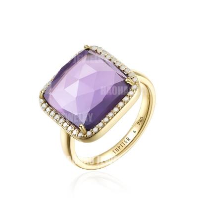 China Handmade Jewelry JUPITER Natural Amethyst Rings , 14K Gold Plated Silver Ring 925 Jewelry With 0.2ct Diamond for sale