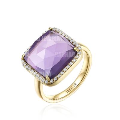 China Handmade Jewelry JUPITER Natural Amethyst Stone Rings, 14K Gold Plated Handmade Jewelry, Cocktail Ring for sale