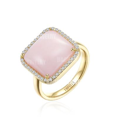 China Handmade Jewelry Gold Plated Natural Pink Opal Rings Birthstone Rings For Women for sale