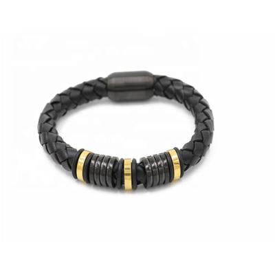 China Fashion Trendy wholesale men's design charm leather steel bracelet for jewelry men bracelet punk bangle for sale