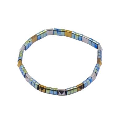 China Trendy gold plated jewelry bracelet 2021 wholesale new design natural hematite bead tile stone bracelet for sale