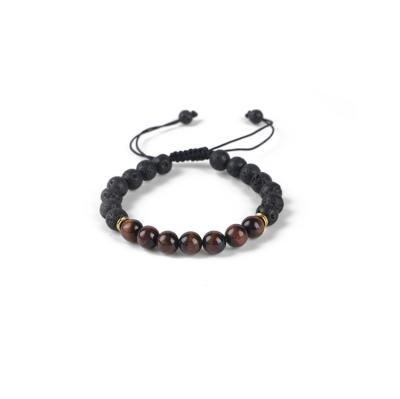 China 2021 Wholesale High Quality Natural Black Stone Red Eye Woven Bracelet TRENDY Tiger Lava Bead Bracelet for sale