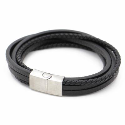 China High Quality Casual/Sporty Multi-Buckle Design Magnetic Stainless Steel Buckle Black Braided Leather Strap for sale