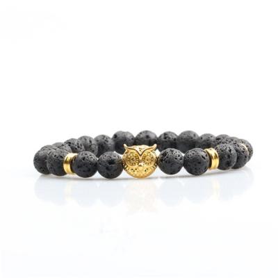 China 2021 Hot Selling Yasiqi Lava Rock Fashionable Male Golden Owl Classic Natural Black Bracelet for sale