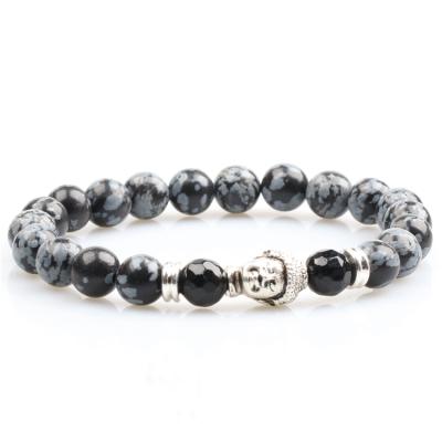 China FASHIONABLE Wholesale Mens Snowflake Black Gemstone Beads Stretch Agate Buddha Bracelet for sale