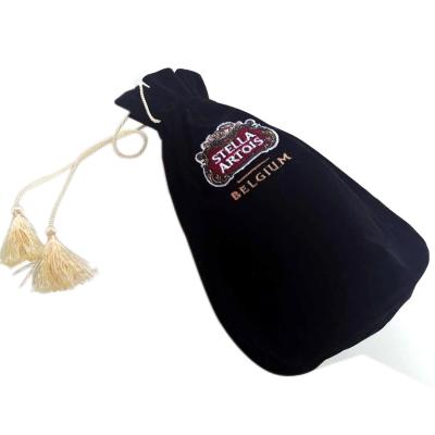 China Factory Direct Sale Fashion Recyclable Logo Printed Tassel Velvet Drawstring Custom Bag Handled Custom Logo for sale