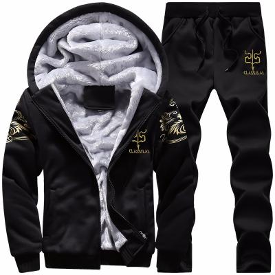 China Breathable Winter Fits The Latest Casual Hooded Jacket And Two Piece Pants Polyester Sweatpants Warm Plush Two Piece Sets Men for sale