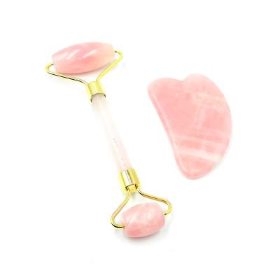 China Skin Tightening Crystal Jade Roller Gua Sha Roller Facial Beauty Face Quartz Stone Massage Set Jade Roller For Face for sale