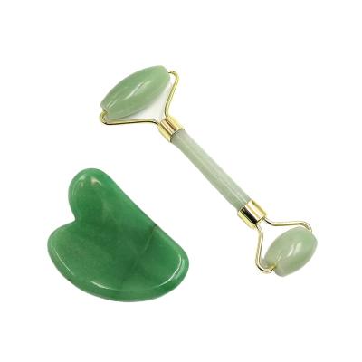 China Skin Tightening Natural Green Jade Eye Aventurine Jade Guasha Guasha Tip Massage Stick Crystal Guasha Set for sale