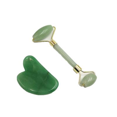 China Face Lift Massage Natural Stone Panel Quartz Green Aventurine Green Guasha Scraping Tool Kit for sale